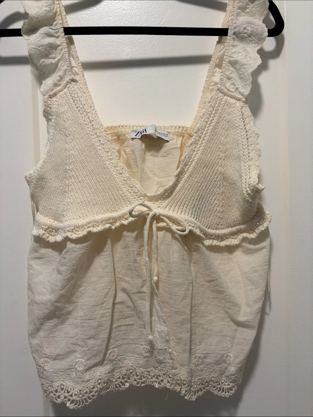 Zara Cream Crochet & Knit Tie-Front Tank - Picture 1 of 13